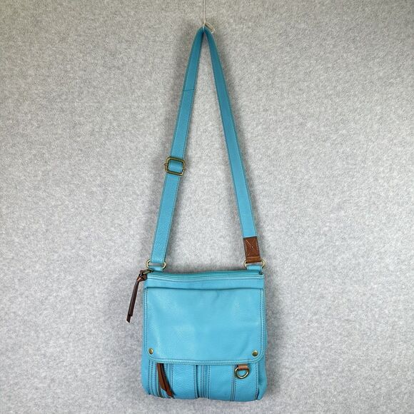 Fossil Morgan Crossbody Handbag Leather Purse Messenger Bag Turquoise Blue‎ - Picture 3 of 14